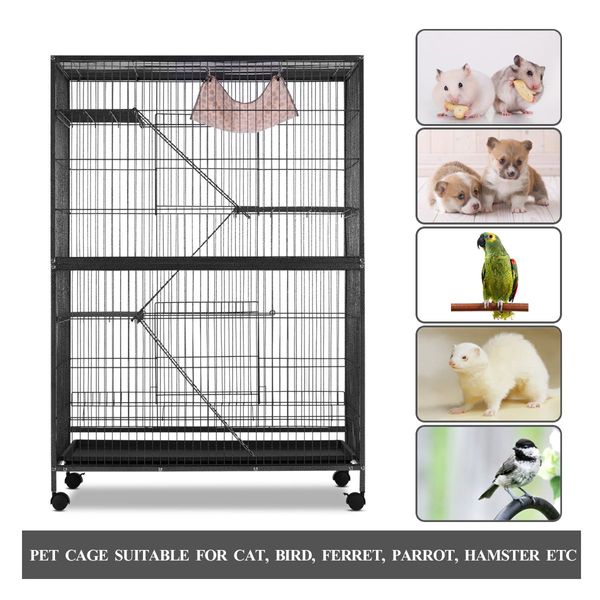 Anti-rust durable 4 Level pet cat bird Cage w/ tray hammocks Bottom Lock