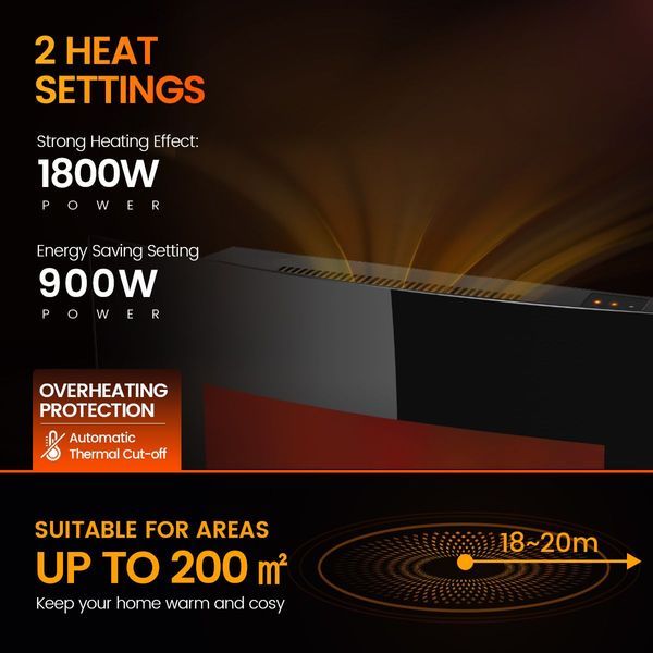 200 SQM wall mount/free stand 2 in 1 electric fireplace heater instant warm energy saving