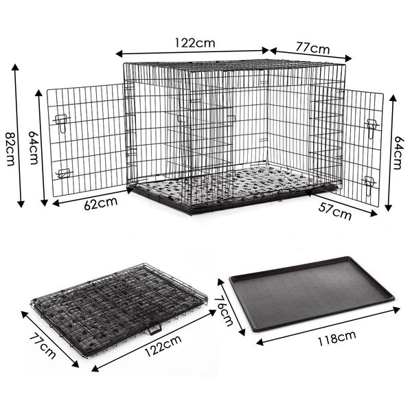 48" 2 doors 2 dividers XL collapsible Dog Crate Cage with pet bed