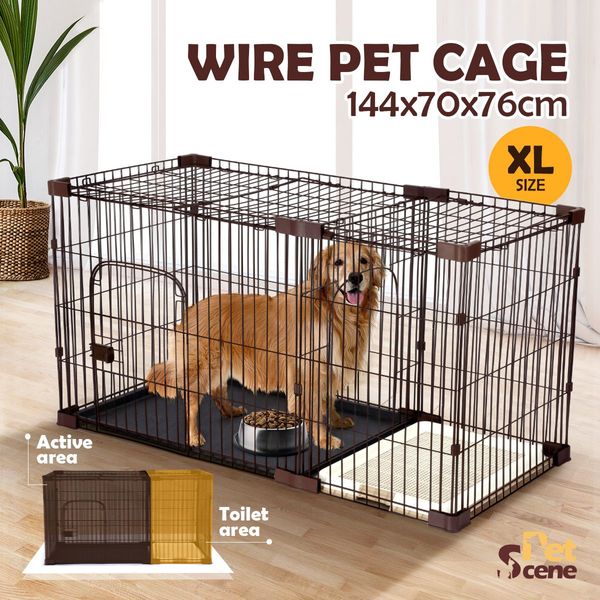 XL collapsible pet dog wire metal crate kennel 2 compartment cage anti-corrosion