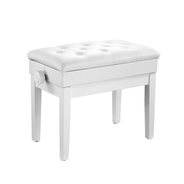 Melodic Height Adjustable Piano Keyboard Stool Chair Bench Seat with Padded Cushion and Storage Compartment White