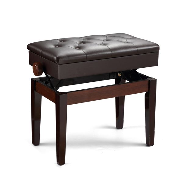 Melodic Adjustable Piano Keyboard Stool Chair Seat Stage Bench with Padded Cushion and Storage Compartment Walnut