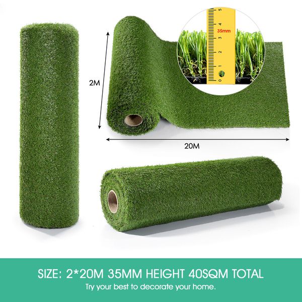 2M X 20M Artificial Synthetic Fake Faux Grass Mat Turf Lawn 35MM Height