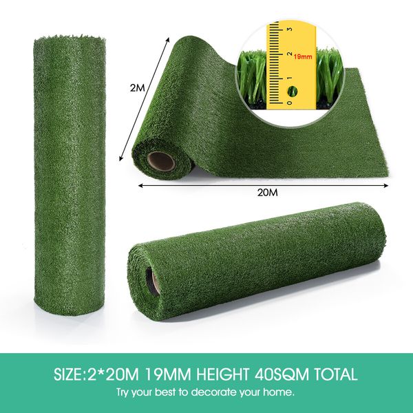 2M X 20M Artificial Synthetic Fake Faux Grass Mat Turf Lawn 19MM Height