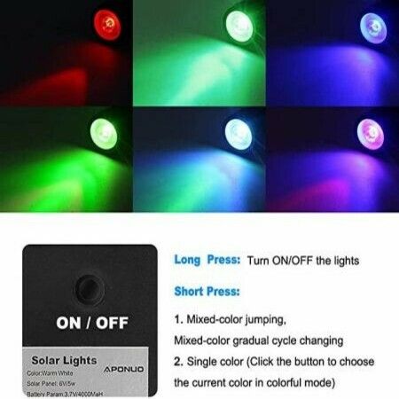 3Packs Solar Spotlights RGB Landscape Lights Color Changing Low Voltage Outdoor Solar Spotlight IP65