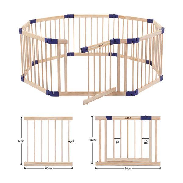 Wooden Baby Playpen Barrier Enclosure Fence Safety Gate Play Room Yard Kids Activity Centre Foldable for Child Toddler 8 Panels