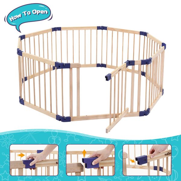 Wooden Baby Playpen Barrier Enclosure Fence Safety Gate Play Room Yard Kids Activity Centre Foldable for Child Toddler 8 Panels