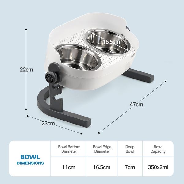 AFP Double Dog Bowls Elevated Food Water Feeder Dispenser Height Angle Adjustable Stainless Steel