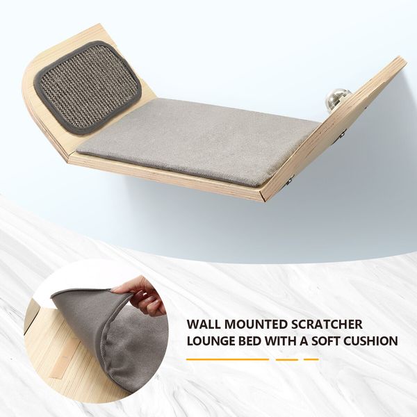 AFP Wood Cat Wall Mounted Bed Climbing Shelf Scratcher Soft Mat Pad Climber Catnip Ball Pet Furniture