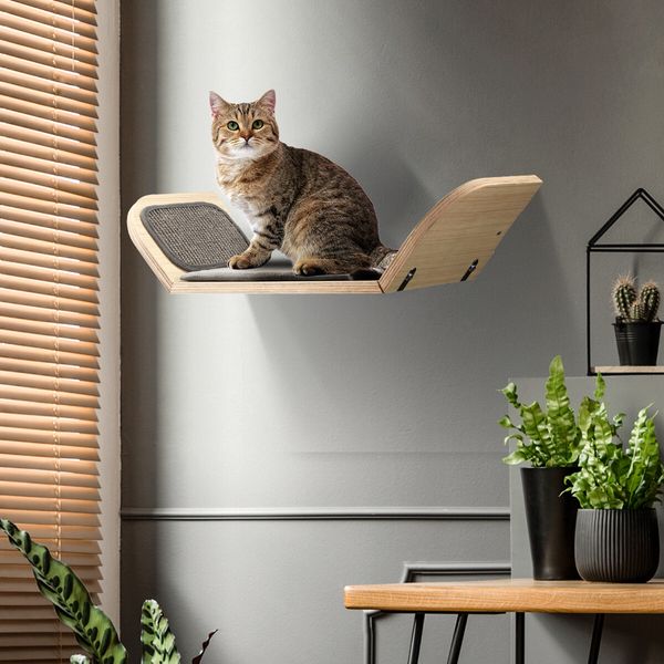 AFP Wood Cat Wall Mounted Bed Climbing Shelf Scratcher Soft Mat Pad Climber Catnip Ball Pet Furniture