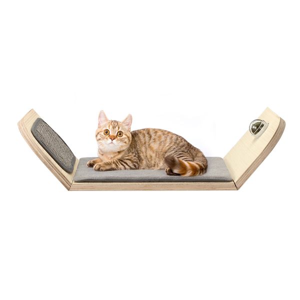 AFP Wood Cat Wall Mounted Bed Climbing Shelf Scratcher Soft Mat Pad Climber Catnip Ball Pet Furniture