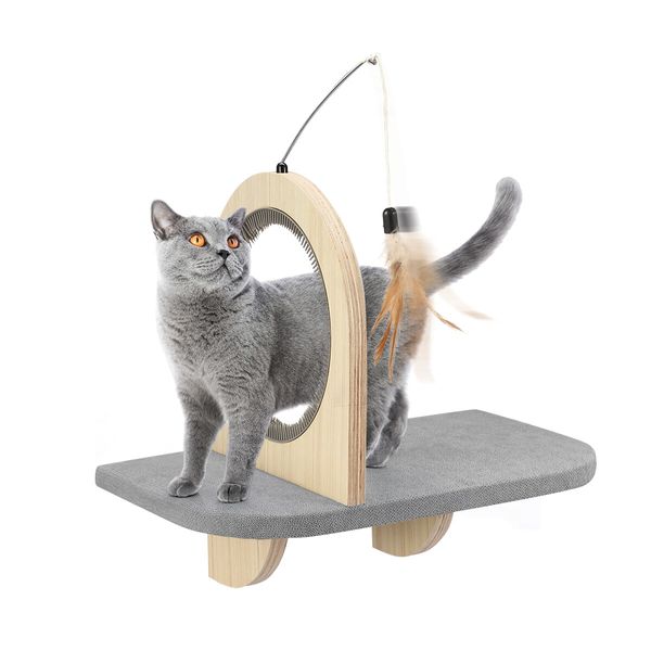 AFP Cat Wall Mounted Shelf Climber Perch Step Climbing Furniture Self Grooming Feather Toys