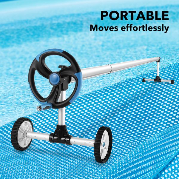 Pool Cover Roller Reel for Swimming Solar Blanket Safety Mat Above Ground Inground Outdoor Wheels Thermal Aluminium Adjustable 5.55m