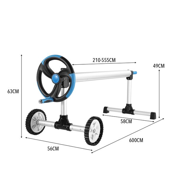 Pool Cover Roller Reel for Swimming Solar Blanket Safety Mat Above Ground Inground Outdoor Wheels Thermal Aluminium Adjustable 5.55m