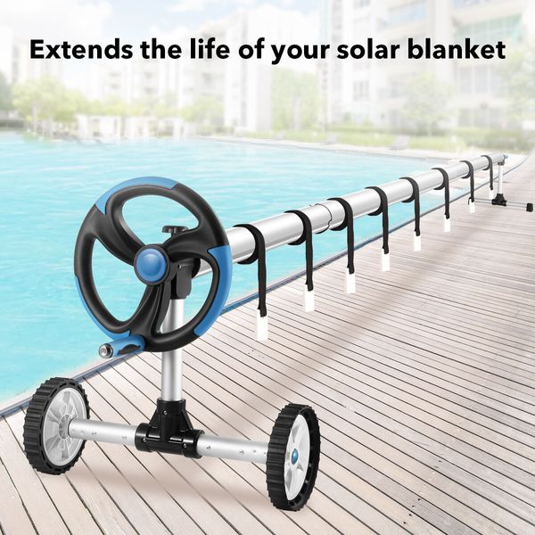 Pool Cover Roller Reel for Swimming Solar Blanket Safety Mat Above Ground Inground Outdoor Wheels Thermal Aluminium Adjustable 5.55m