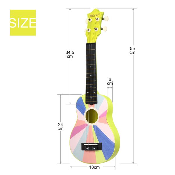 Melodic 21 inch Soprano Ukulele Instrument for Kids Adults Beginners Professionals Yellow