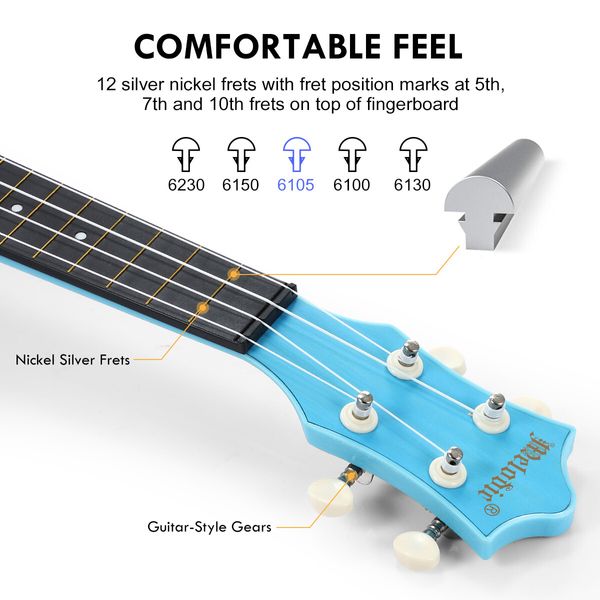 Melodic 21 inch Soprano Ukulele Instrument for Kids Adults Beginners Professionals Blue