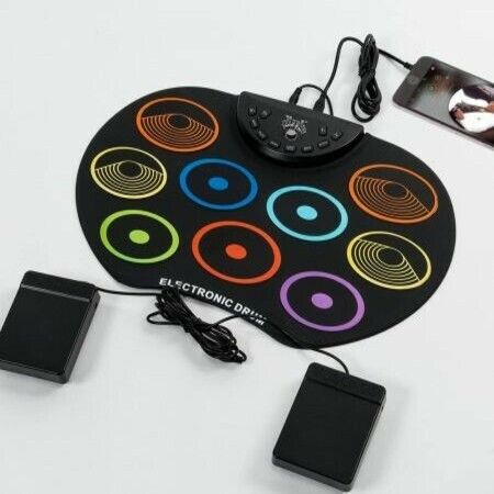 Flexible, Completely Portable Electronic Drum Set, Roll Up Drum Practice Pad with Headphone Jack without Speaker Drum Pedals 12 Hours Playtime, Great Holiday Birthday Gift for Kids