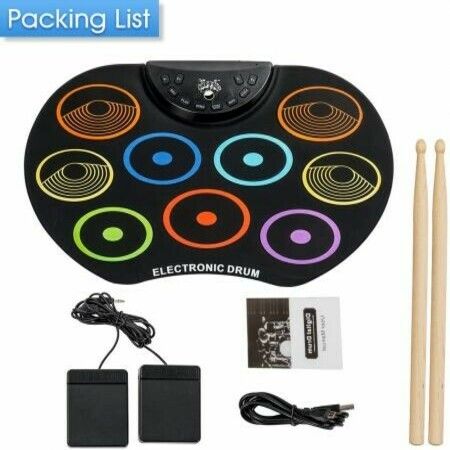 Flexible, Completely Portable Electronic Drum Set, Roll Up Drum Practice Pad with Headphone Jack without Speaker Drum Pedals 12 Hours Playtime, Great Holiday Birthday Gift for Kids