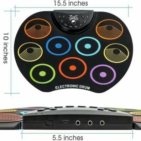 Flexible, Completely Portable Electronic Drum Set, Roll Up Drum Practice Pad with Headphone Jack without Speaker Drum Pedals 12 Hours Playtime, Great Holiday Birthday Gift for Kids