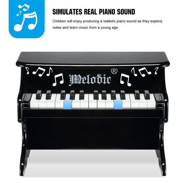 Melodic 25 Keys Kids Electronic Keyboard Piano Toy for Children Hand-Eye Coordination Black