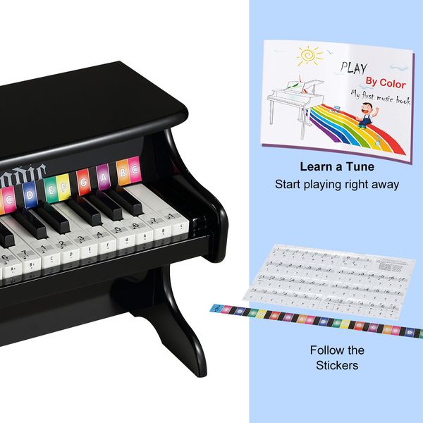 Melodic 25 Keys Kids Electronic Keyboard Piano Toy for Children Hand-Eye Coordination Black