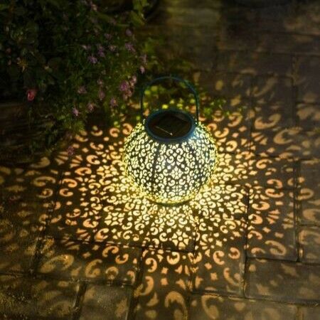 Solar Big Lantern Hanging Garden Outdoor Lights Metal Waterproof LED Table Lamp Decorative