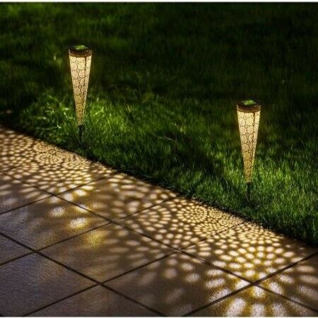 Metal Solar Pathway Lights Garden Outdoor,Waterproof Decorative Stakes for Walkway,,Yard,Lawn,Patio (2 PCS)