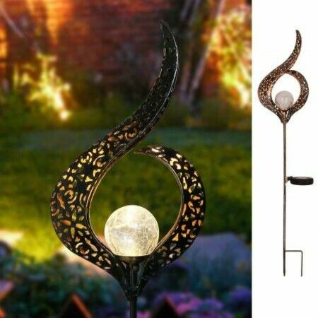 Outdoor Solar Lights Garden Crackle Glass Globe Stake Lights