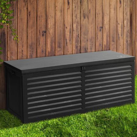 Gardeon Outdoor Storage Box 390L Container Lockable Garden Bench Shed Tools Toy All Black