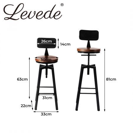 Levede Industrial Bar Stools Kitchen Stool Wooden Barstools Swivel Vintage Chair