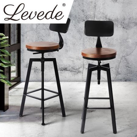 Levede Industrial Bar Stools Kitchen Stool Wooden Barstools Swivel Vintage Chair