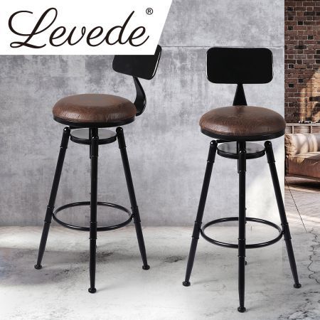 Levede Industrial Bar Stools Kitchen Stool PU Leather Barstools Swivel Chair