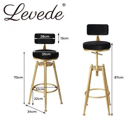 Levede Bar Stools Kitchen Stool Chair Swivel Barstools Velvet Padded Seat Black