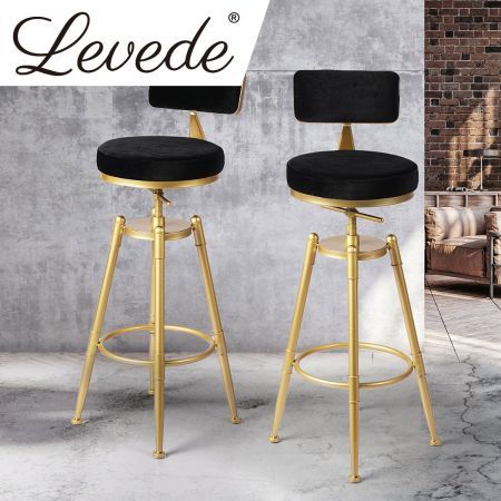 Levede Bar Stools Kitchen Stool Chair Swivel Barstools Velvet Padded Seat Black