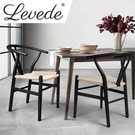 Levede 2x Dining Chairs Wooden Hans Wegner Chair Wishbone Chair Cafe Lounge Seat