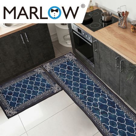 Marlow 2x Kitchen Mat Floor Rugs Area Carpet Non-Slip Door Mat 45x150cm /45x75cm