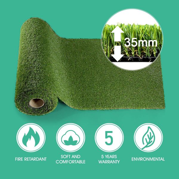 2M X 10M Artificial Synthetic Fake Faux Grass Mat Turf Lawn 35MM Height