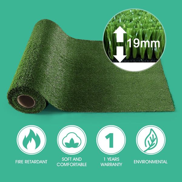 2M X 10M Artificial Synthetic Fake Faux Grass Mat Turf Lawn 19MM Height