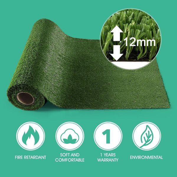 2M X 20M Artificial Synthetic Fake Faux Grass Mat Turf Lawn 12MM Height