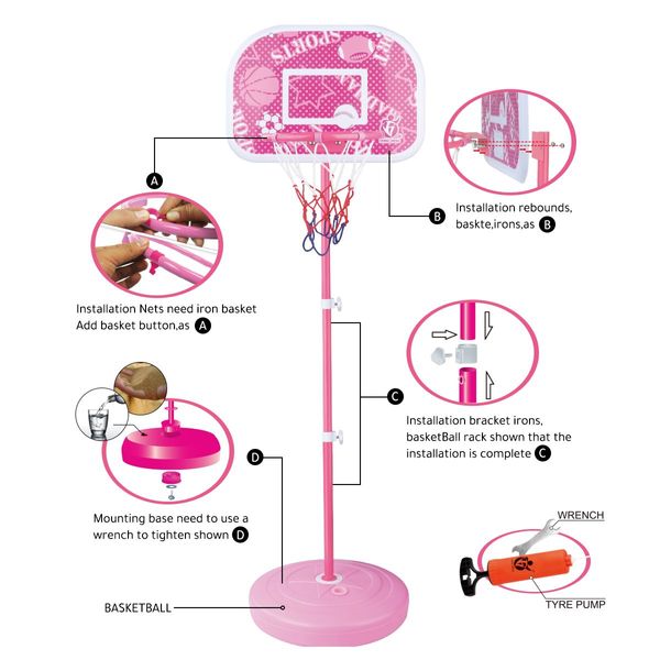 Portable Freestanding Kids Basketball Hoop Backboard Stand System 200x46x7cm