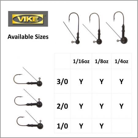 Vike 1/8 oz Weedless Round Tungsten Jig Head, Size 3/0 Hook, 3 pack