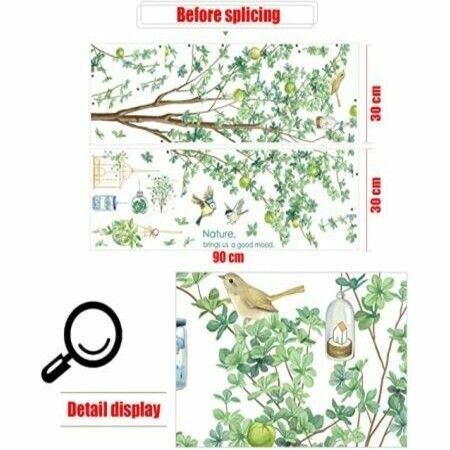 2PCS Self-Adhesive Plant Wall Murals ,DIY Wall Stickers with Green Trees 90x60cm