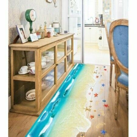 2PCS x 3D Beach footprint Sea Floor Sticker self-adhensive Waterproof 90X60CM