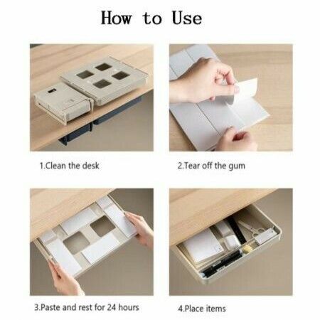 Adhesive Storage Box for Desk Drawer, for Office Pen Holder, Hidden Sorting Box, Kitchen Knife Fork Storage Tray Organizer,Blue,M