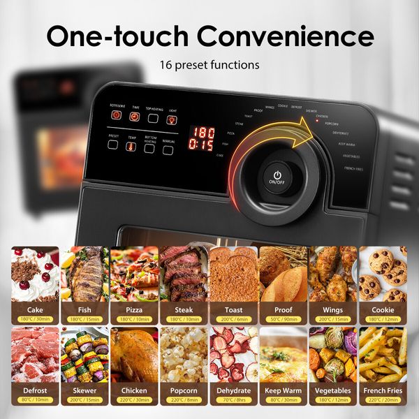 Multifunctional 14L Oil-Less Air Fryer Convection Toaster Oven 16 Cooking Presets