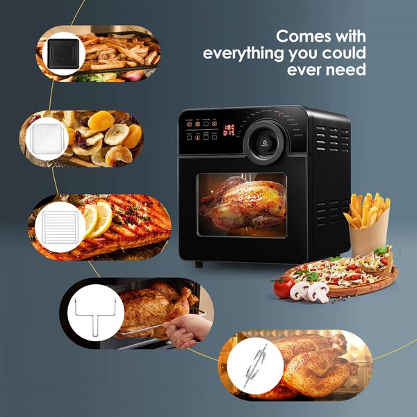 Multifunction 14L Air Fryer Convection Toaster Oven 16 Cooking Presets Stainless Steel Rotisserie