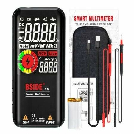 BSIDE Digital Multimeter, Color LCD 3 Results Display 9999 Counts Voltmeter, Rechargeable with Smart Mode, Capacitance Ohm Hz Diode Duty Cycle Live Check Voltage Tester