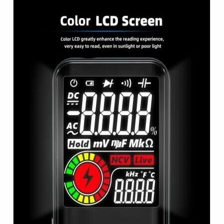 BSIDE Digital Multimeter, Color LCD 3 Results Display 9999 Counts Voltmeter, Rechargeable with Smart Mode, Capacitance Ohm Hz Diode Duty Cycle Live Check Voltage Tester