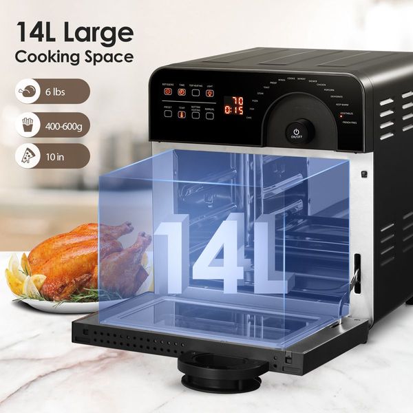 Multifunctional 14L Oil-Less Air Fryer Convection Toaster Oven 16 Cooking Presets